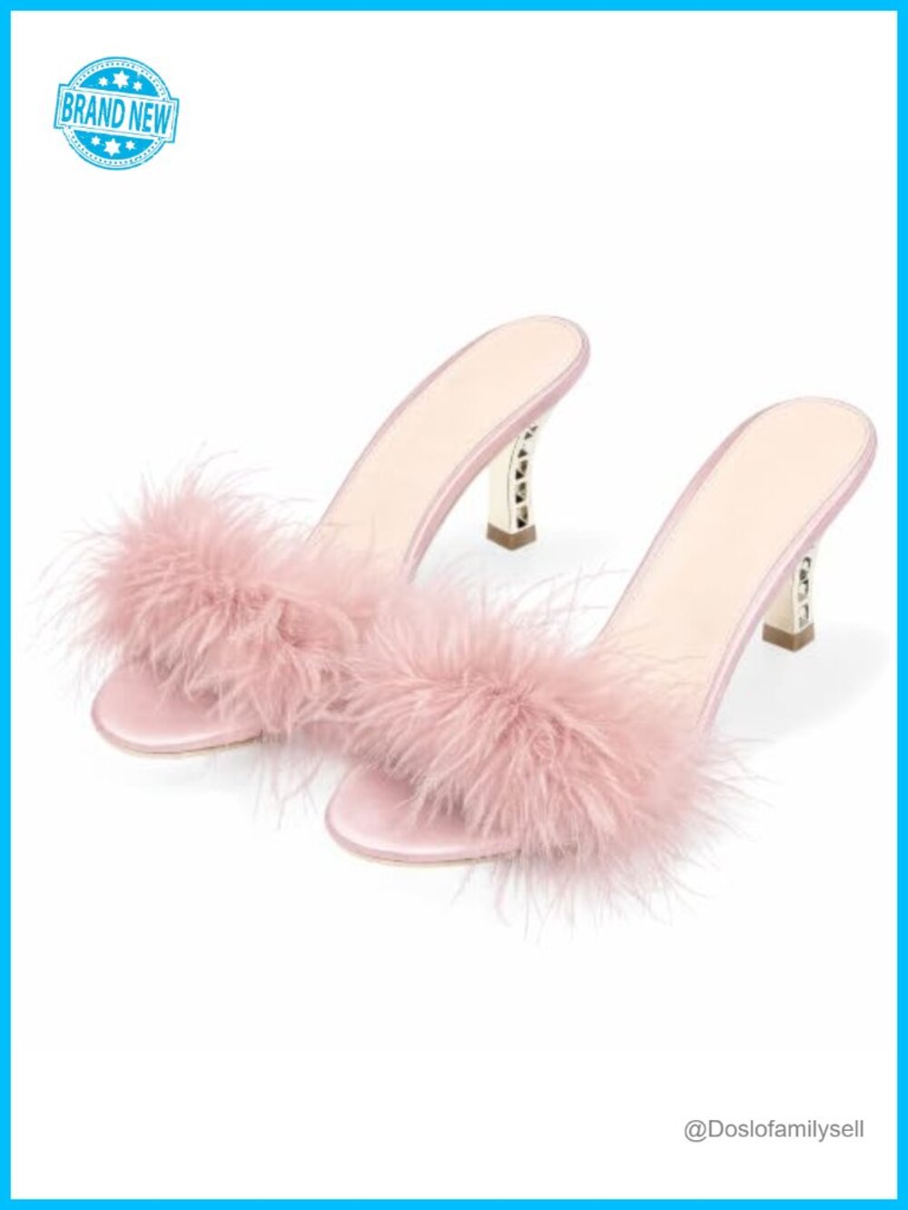Faux Fur Feather Kitten Heel Open Toe Slide Slippers for Wedding Party